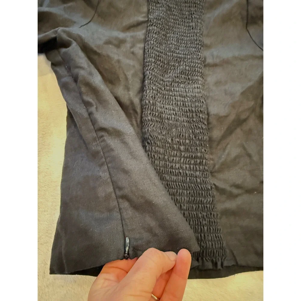 Reformation Black Linen Smocked Back‎ Square Neck Puff Sleeve Blouse Top